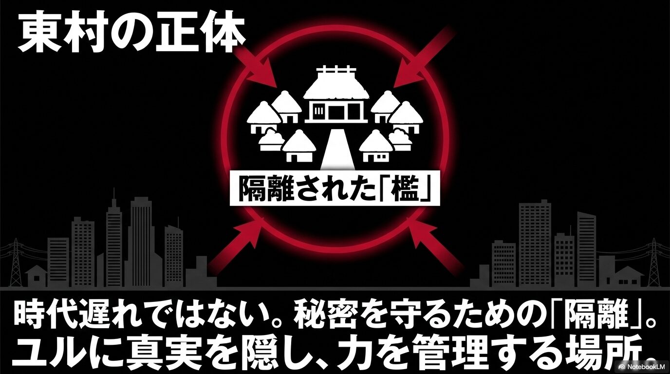 東村が時代遅れなわけではなく、ユルに真実を隠して秘密を守るために隔離された「檻」であること