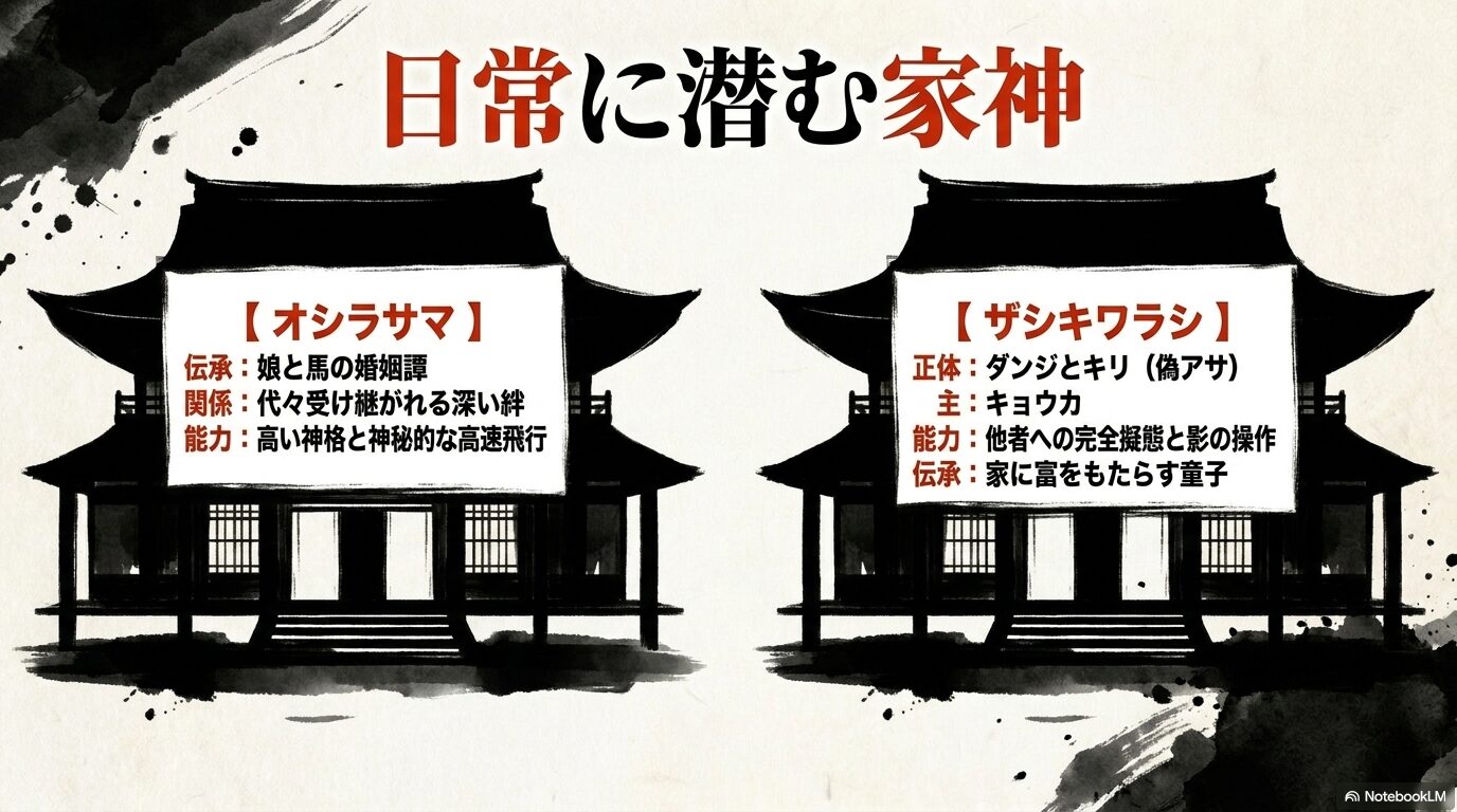 家神の伝承を持つツガイ、オシラサマとザシキワラシの能力と正体についての解説