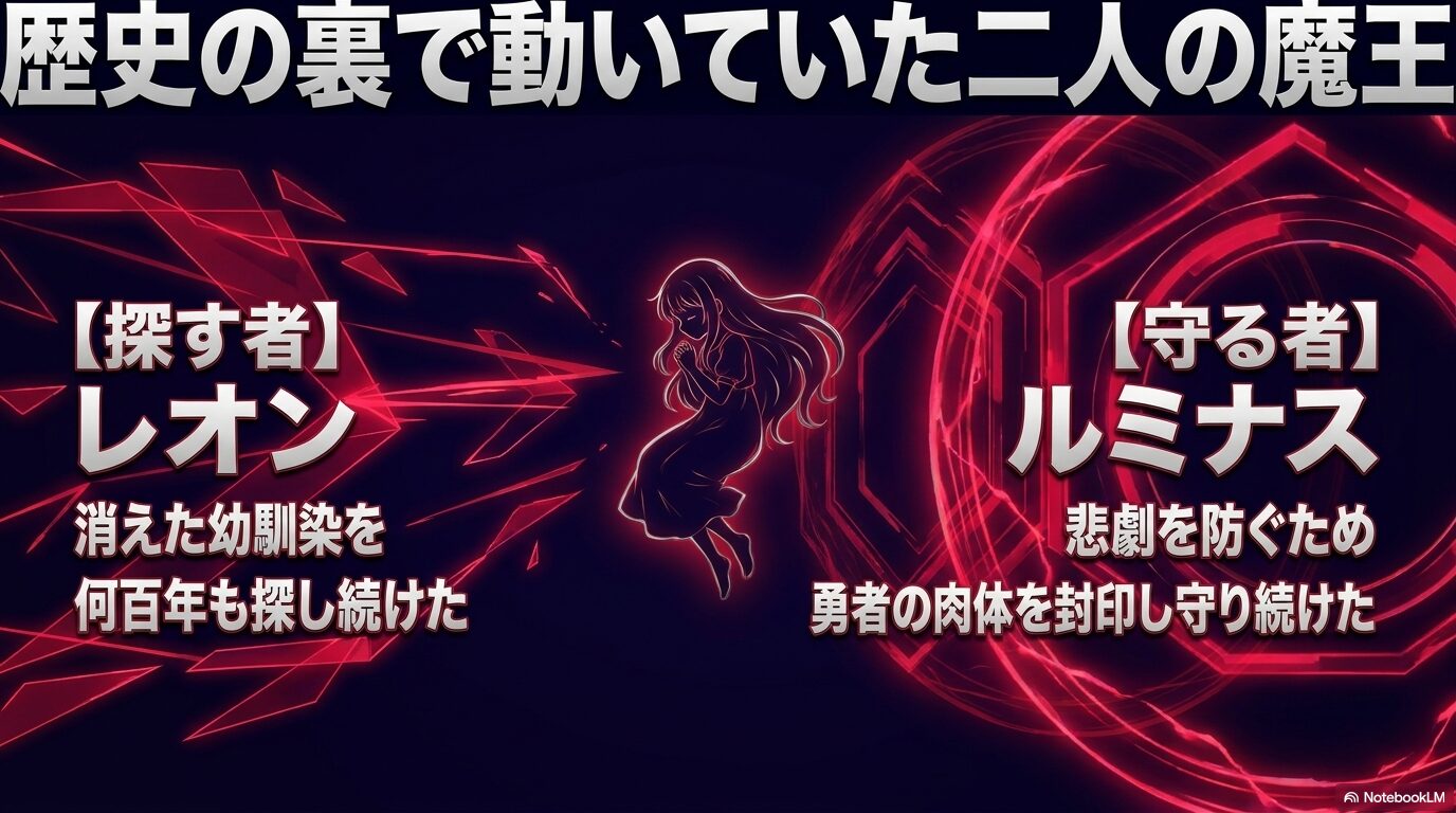 クロエを探し続けたレオンと勇者の肉体を守り続けたルミナスの役割