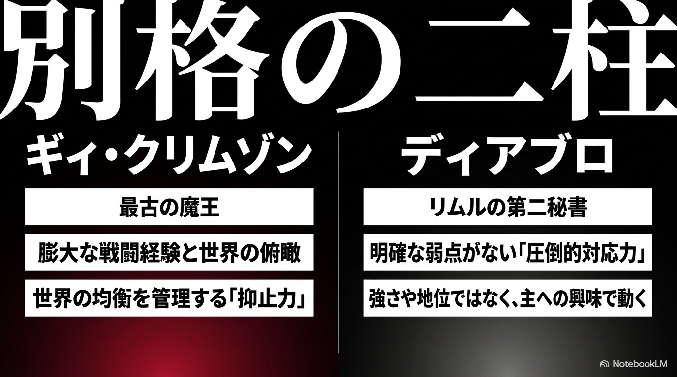 原初の赤ギィ・クリムゾンと原初の黒ディアブロの経験・対応力・立場を比較した図