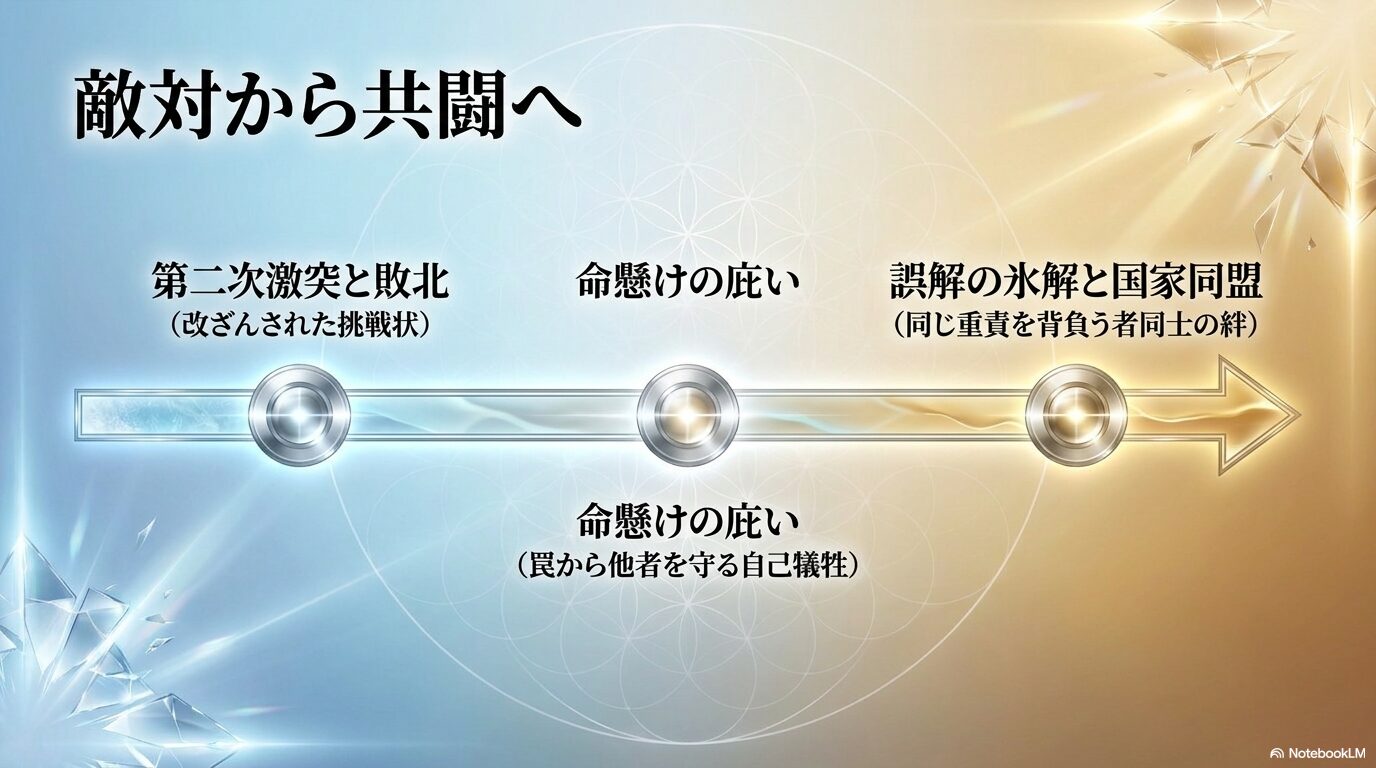 ヒナタとリムルが再戦、命懸けの庇い、誤解の解消を経て共闘関係になる流れ