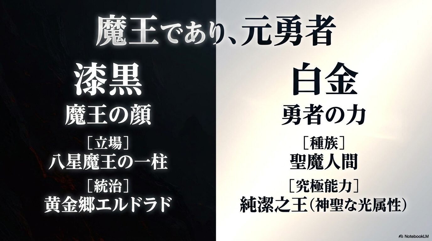 魔王としてエルドラドを統治する一方で元勇者・聖魔人間・純潔之王メタトロンの力を持つレオンの正体