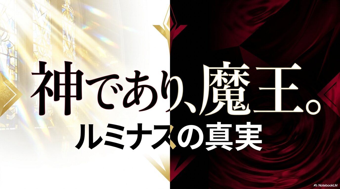 神として信仰されながら魔王でもあるルミナス・バレンタインの正体を示したタイトルスライド