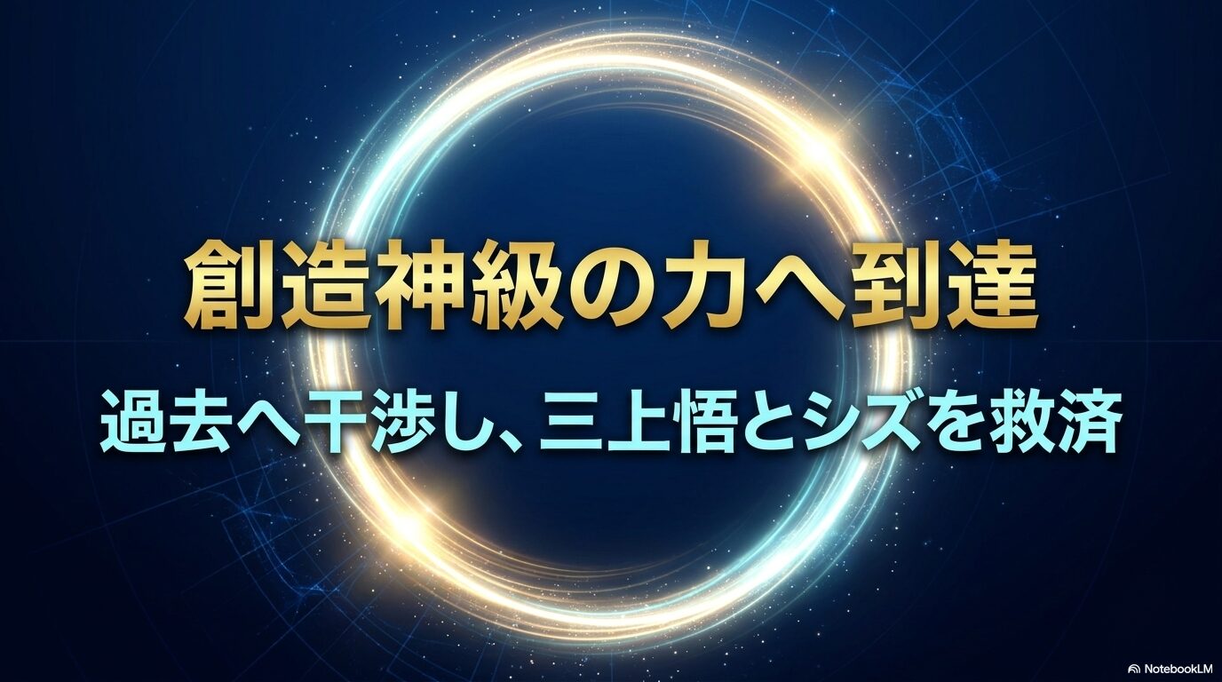 創造神級の力に到達したリムルが過去へ干渉し、三上悟とシズを救済する最終展開の図