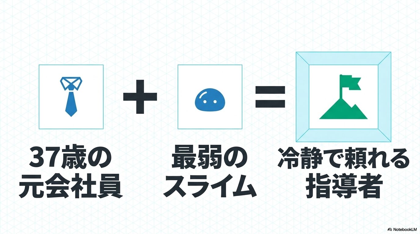 37歳の元会社員である三上悟が最弱のスライムへ転生し頼れる指導者になる構図