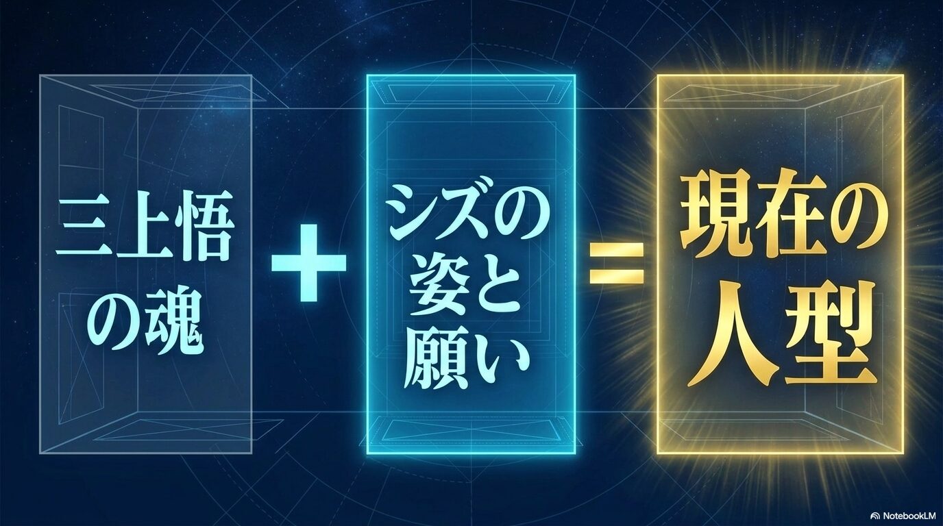 三上悟の魂とシズの姿・願いが現在のリムルの人型につながる関係図