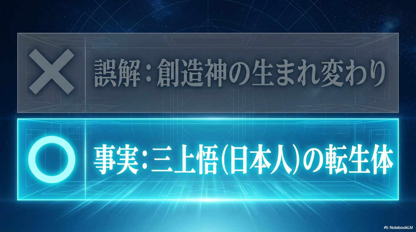リムルは創造神ヴェルダナーヴァの生まれ変わりではなく三上悟の転生体だと整理した図