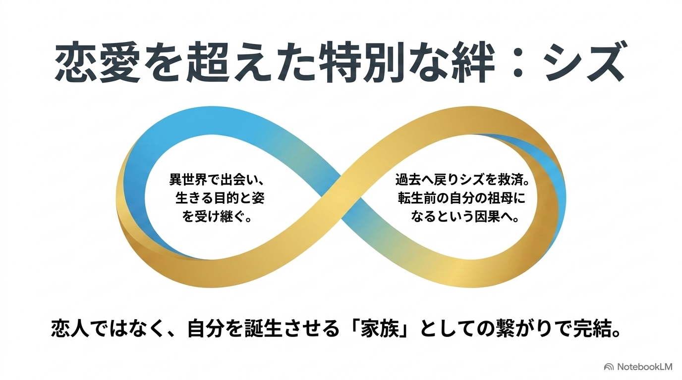 リムルがシズを過去で救い三上悟の祖母となる因果と家族のつながりを示す図