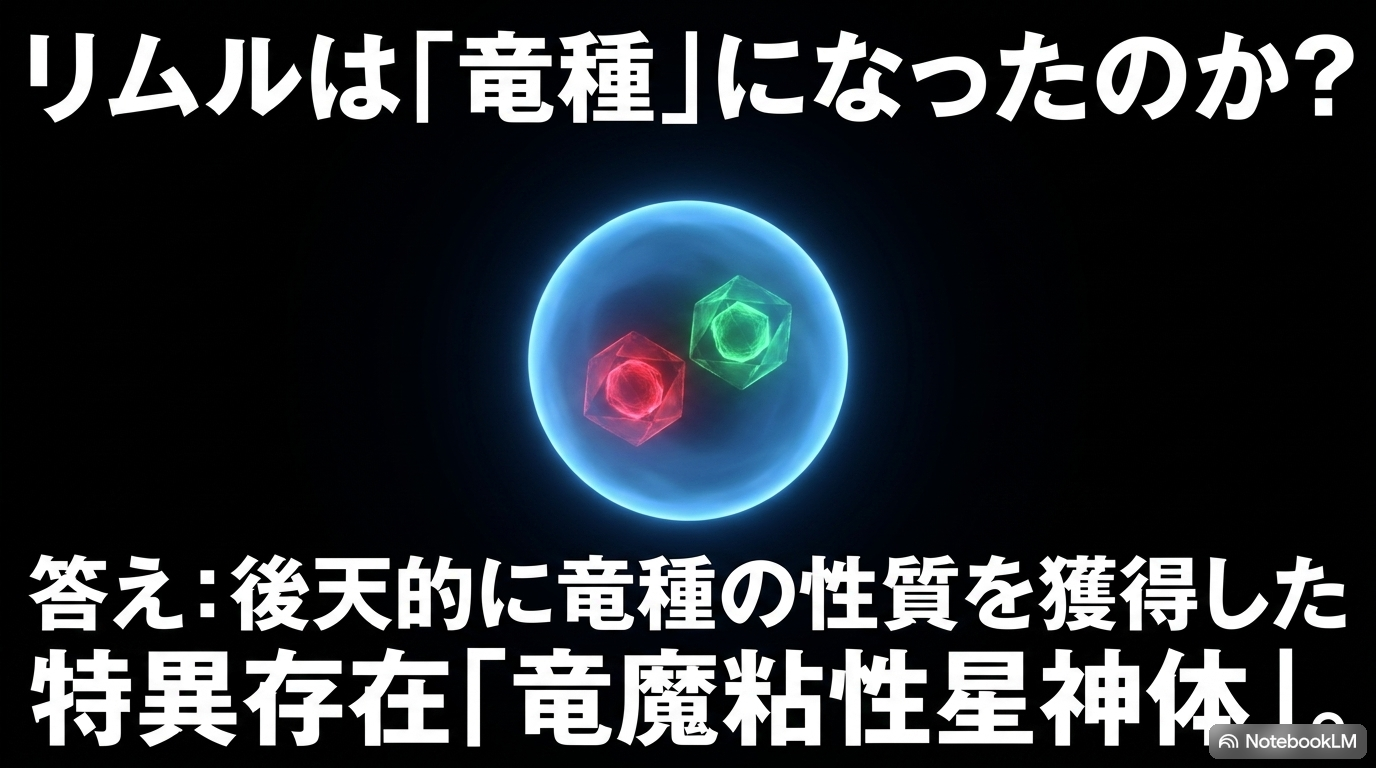 リムルが後天的に竜種の性質を獲得し、竜魔粘性星神体へ進化したことを示す図