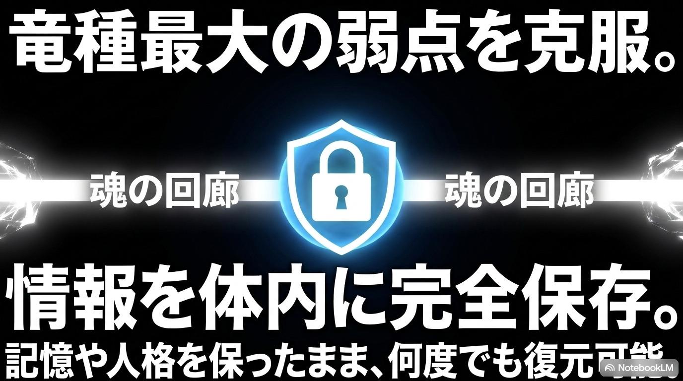リムルが魂の回廊で竜種の情報を保存し、記憶と人格を保ったまま復元できる仕組みを示す図