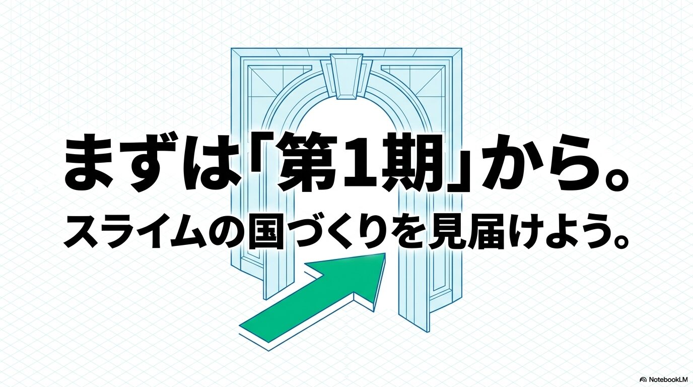 まずは転スラのアニメ第1期からスライムの国づくりを見届けようと促す案内