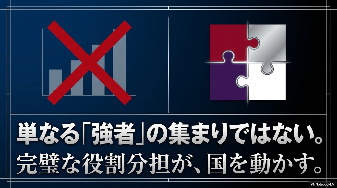 テンペストが強者の集合ではなく役割分担によって動く国家組織であることを示す図