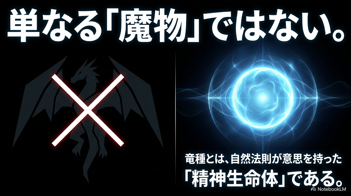 普通のドラゴンではなく、自然法則が意思を持った精神生命体として竜種を説明する図