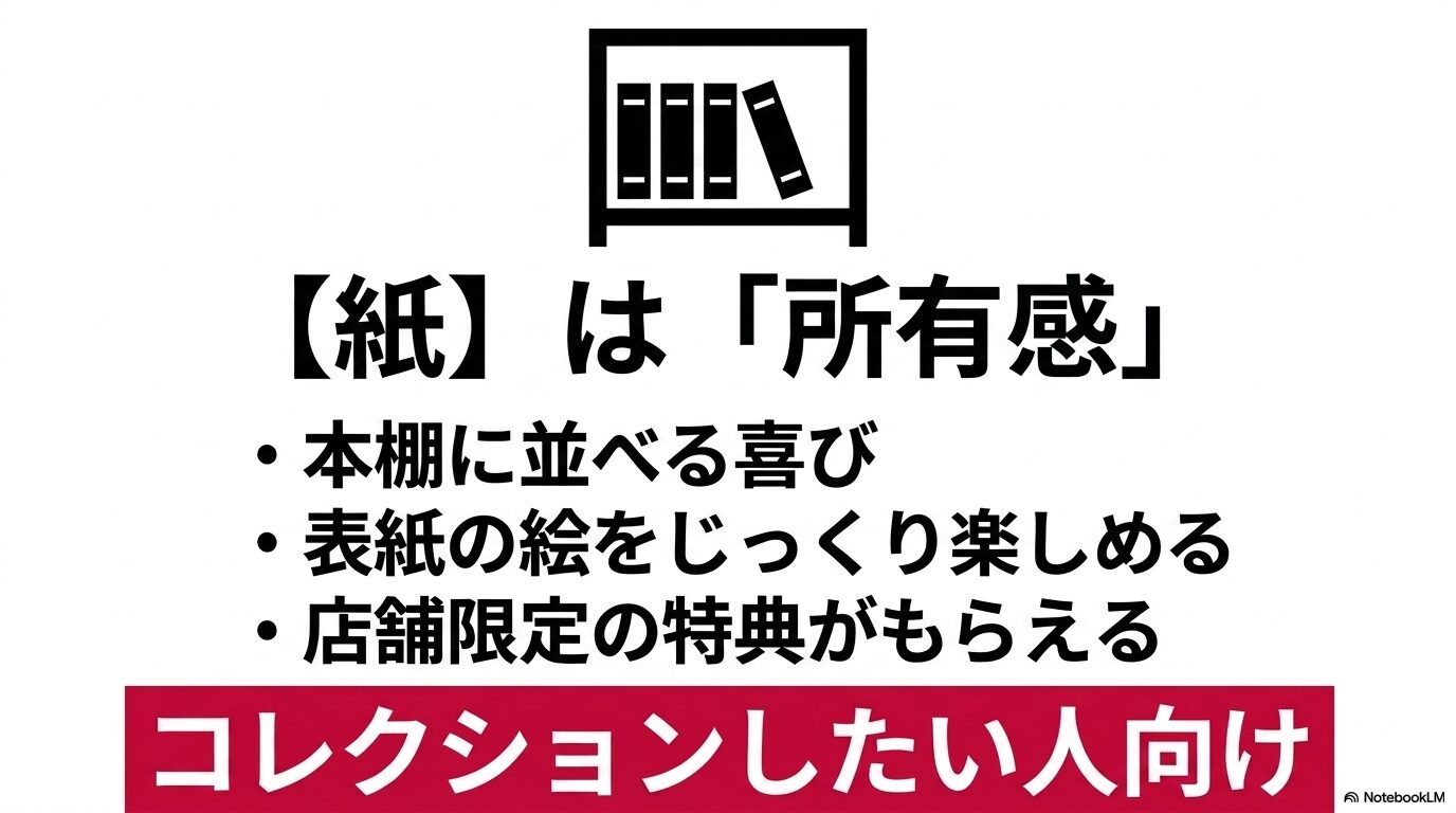 本棚に並べる所有感や店舗特典など『黄泉のツガイ』を紙書籍で買う魅力をまとめた図