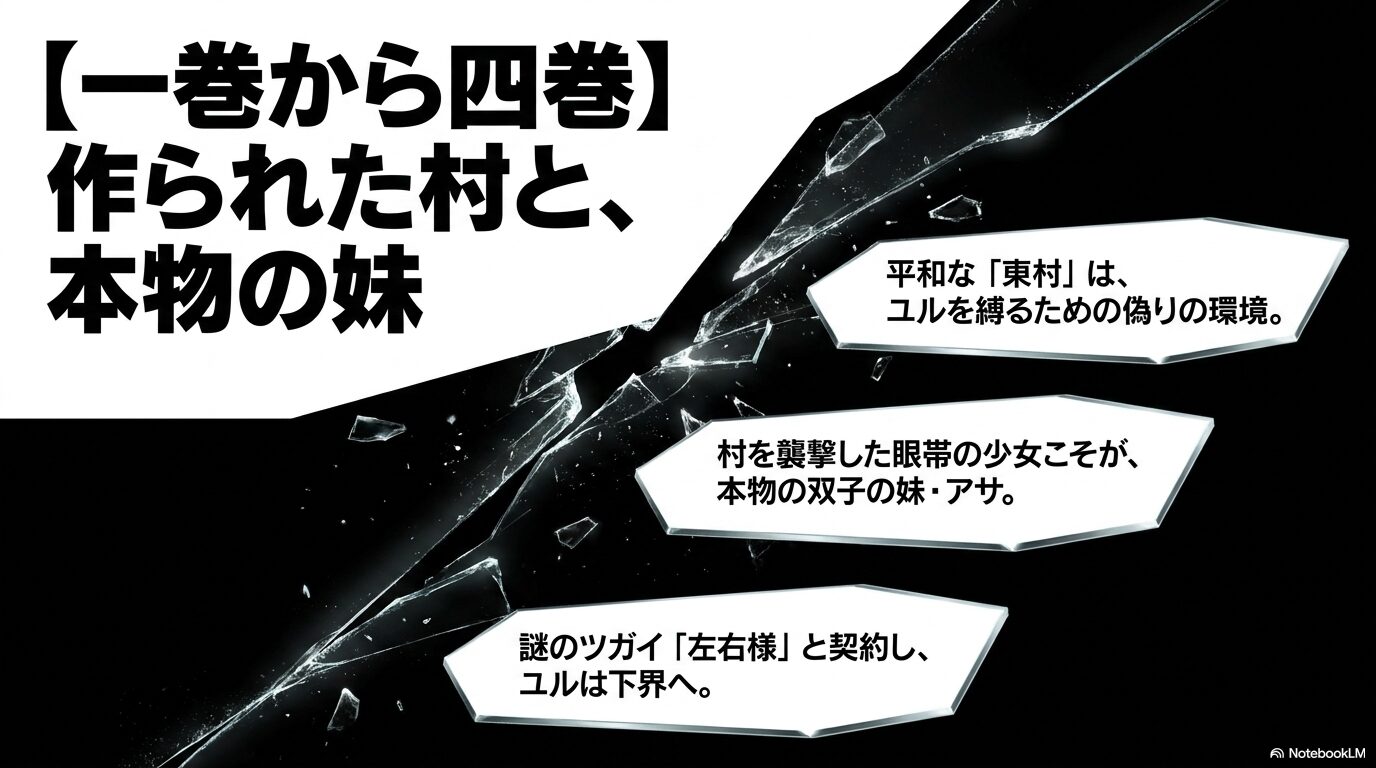 黄泉のツガイ1巻から4巻で東村の偽り、本物のアサ、左右様との契約が判明する流れ
