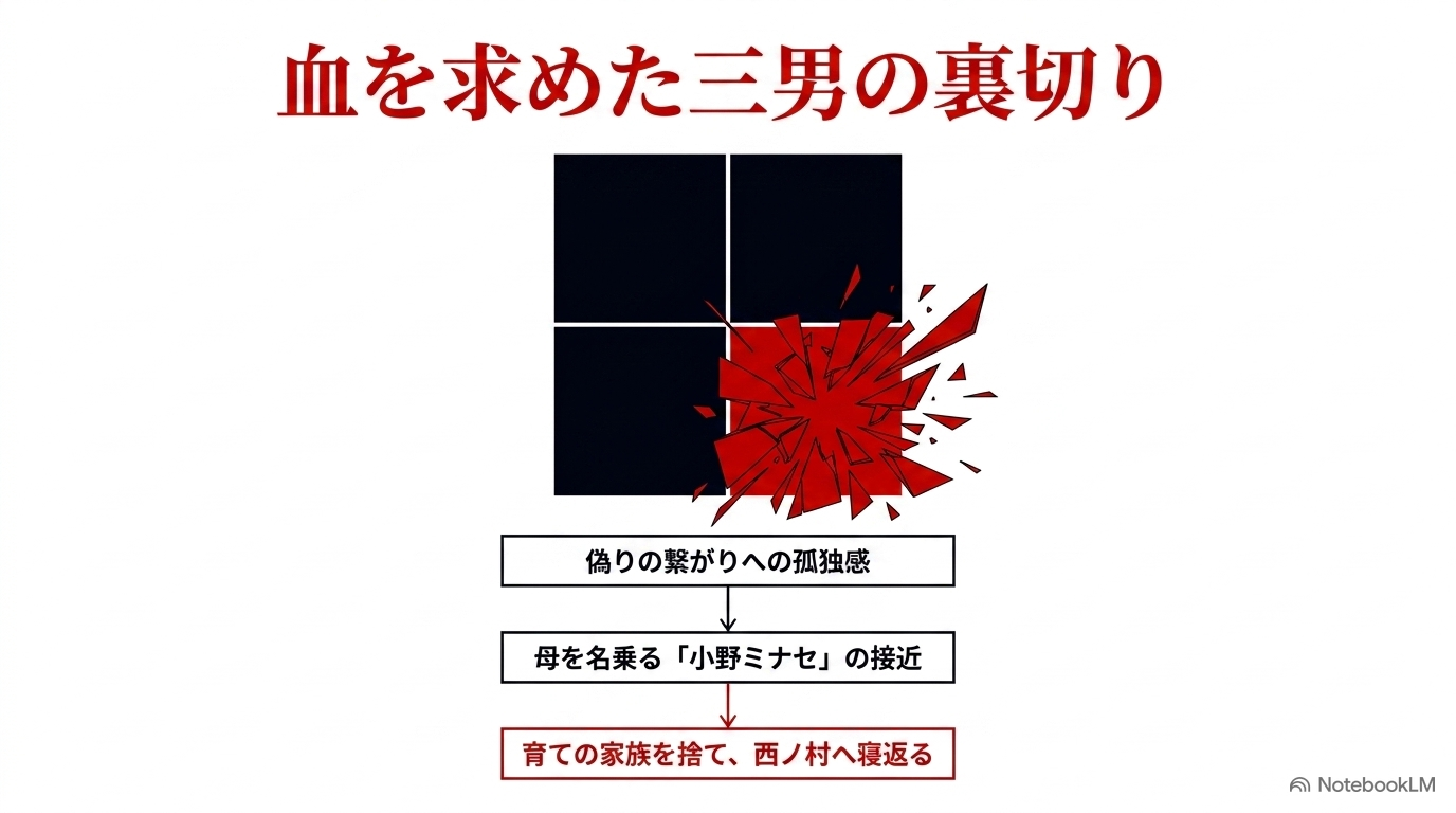 孤独を抱えた黒谷アキオが小野ミナセを信じ西ノ村へ寝返るまでの流れ