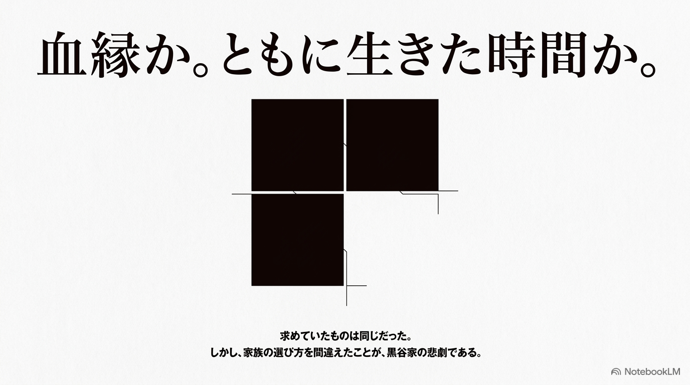 血縁とともに生きた時間のどちらが家族を作るのかを問いかける黒谷四姉弟のまとめ