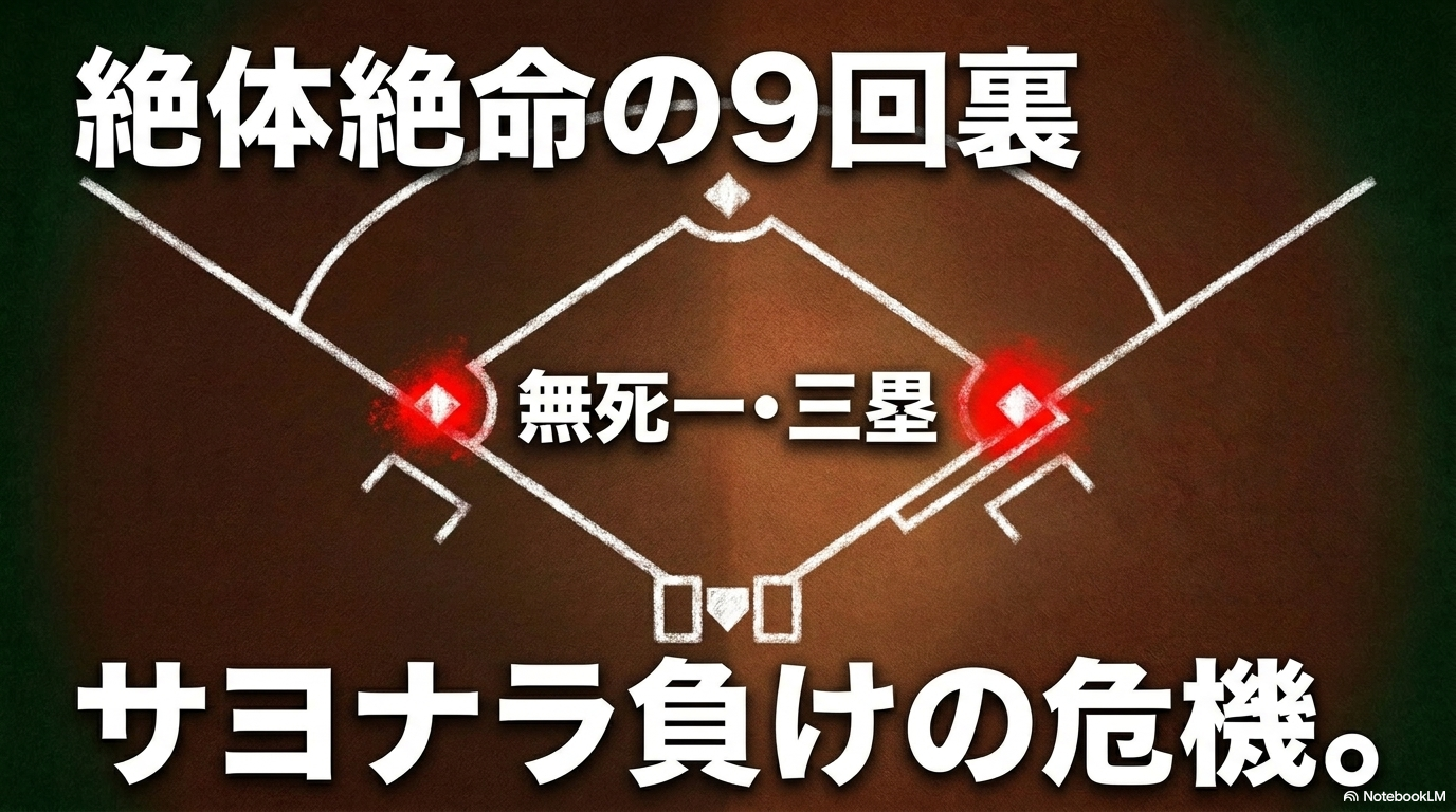 9回裏に成宮の二塁打と多田野の安打で稲実が無死一三塁とし青道がサヨナラ負けの危機を迎えた場面