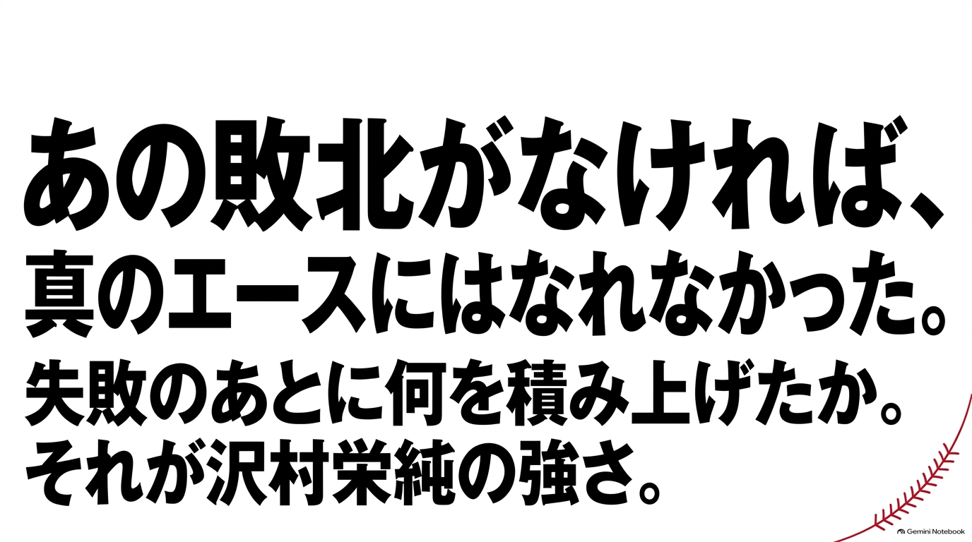 1年夏の稲実戦での敗北後に努力を積み重ねたことが沢村栄純を青道のエースへ成長させたことを示すスライド
