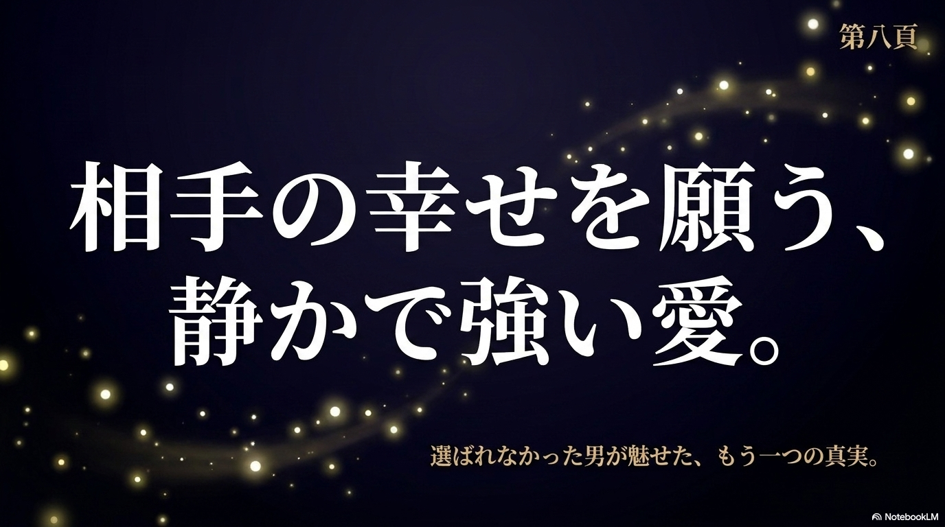 自分が選ばれなくても相手の幸せを願う、小川康太郎の静かで強い愛を表現したまとめスライド