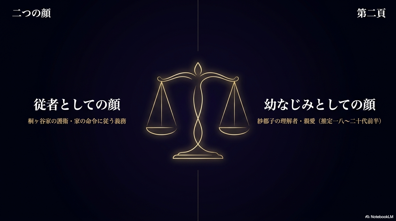 小川康太郎の従者としての顔と、紗都子の幼なじみとしての顔を天秤で比較した図