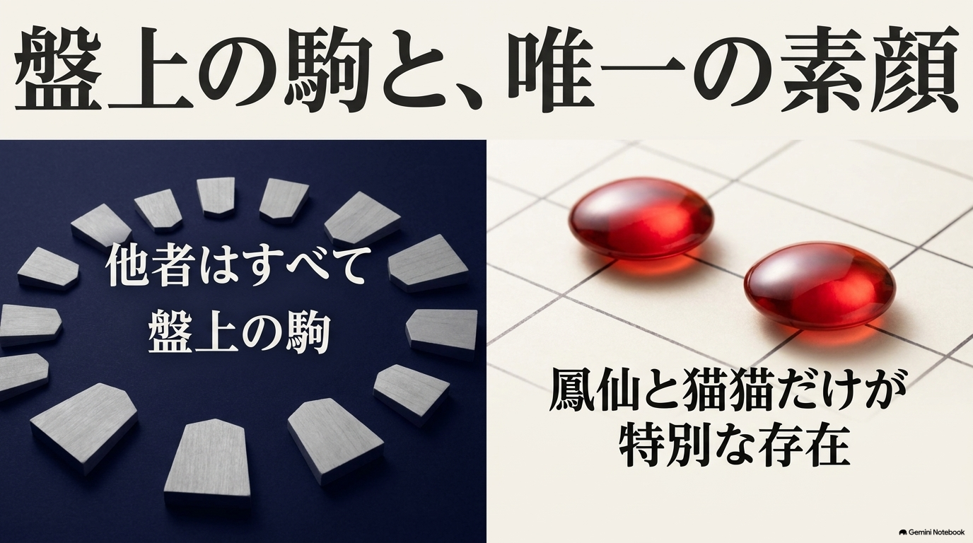 他人を盤上の駒のように認識する羅漢にとって鳳仙と猫猫だけが特別な存在であることを示す図