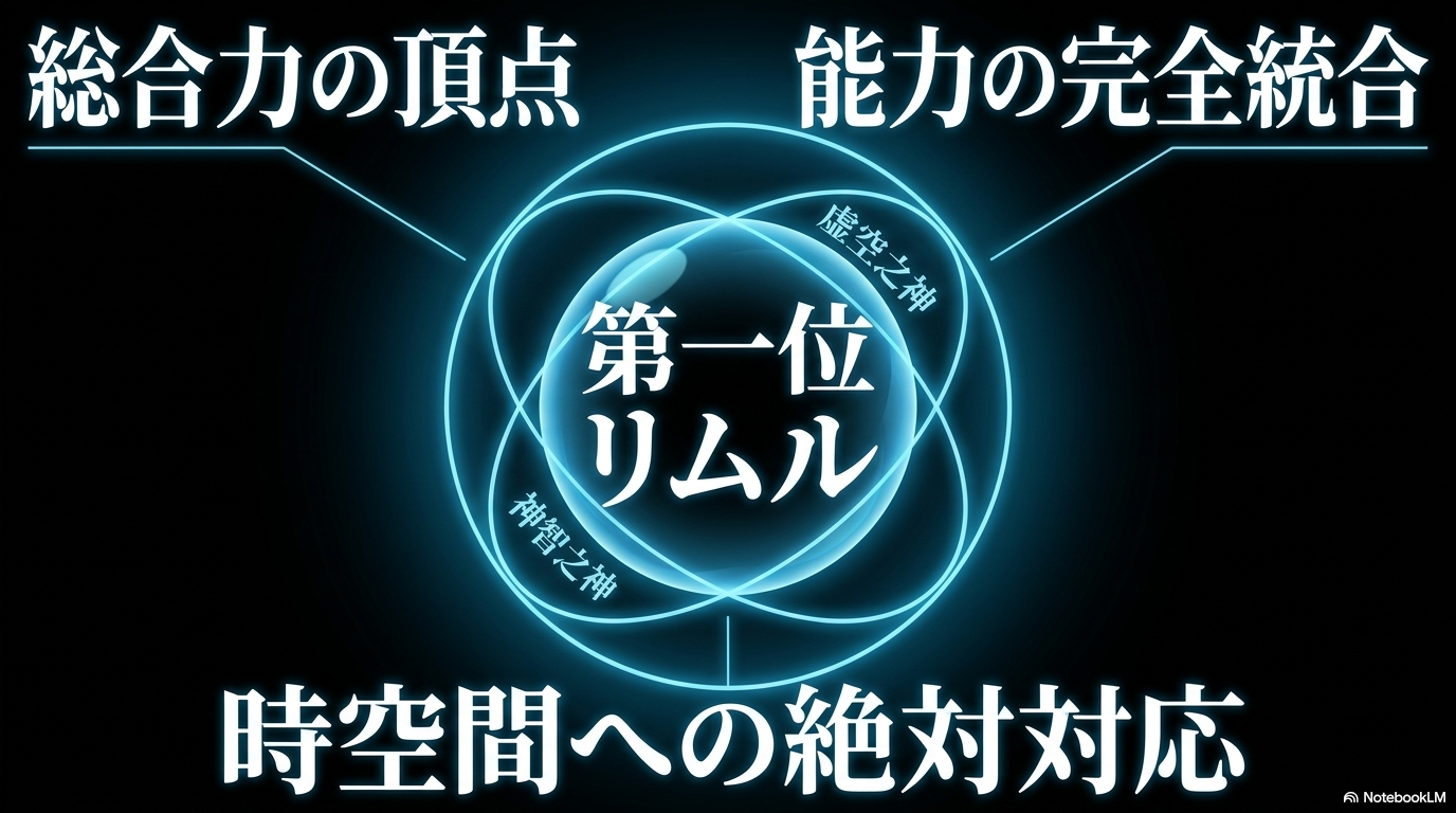 虚空之神と神智核シエルによる能力統合や時空間対応を理由にリムルを最強1位と評価する図